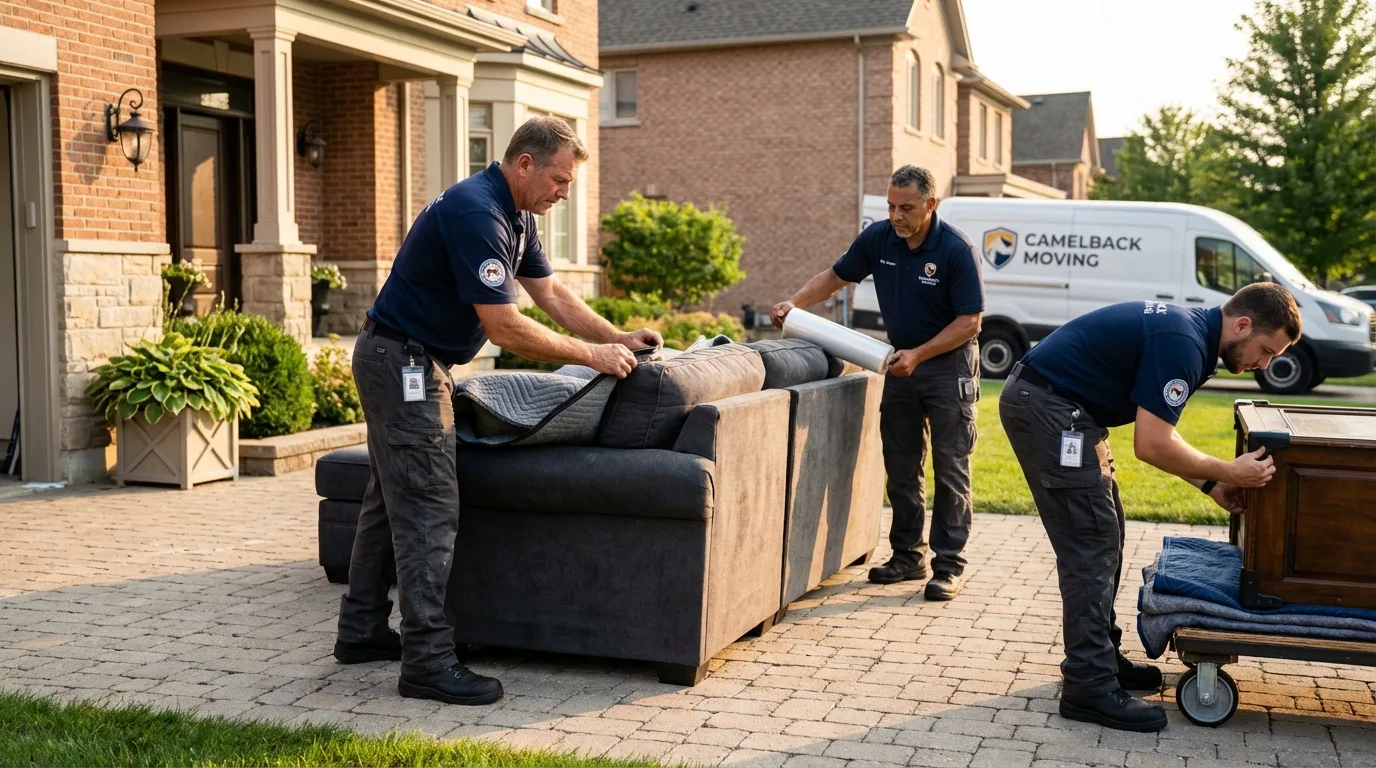 Large estate moving crew wrapping furniture in Henniker, NH